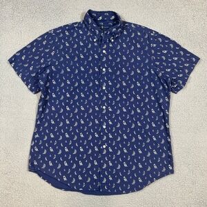 Ralph Lauren Casual Button-Down Shirt Men's Size Large Navy Cotton Sailboat